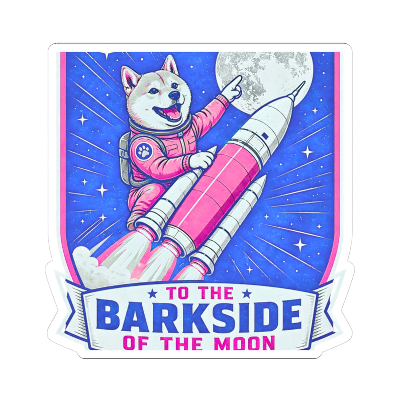 To The Barkside Pink Badge Sticker | Shiba Inu Rocket | Vintage Space Dog | Pink Moon Sticker