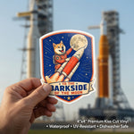 To The Barkside Retro Badge Sticker | Shiba Inu Rocket Rider | Vintage Space Dog Patch | Moon Sticker