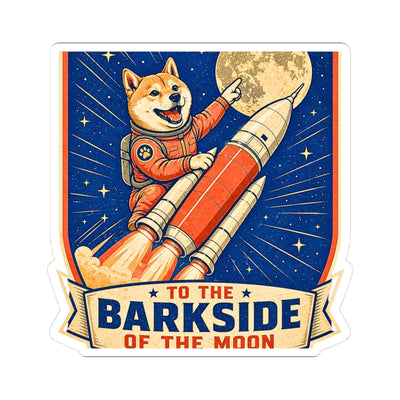 To The Barkside Retro Badge Sticker | Shiba Inu Rocket Rider | Vintage Space Dog Patch | Moon Sticker