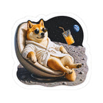 Moon Lounge Dog Sticker | Shiba Inu Bathrobe on Moon | BARKSIDE After Hours | Funny Space Sticker