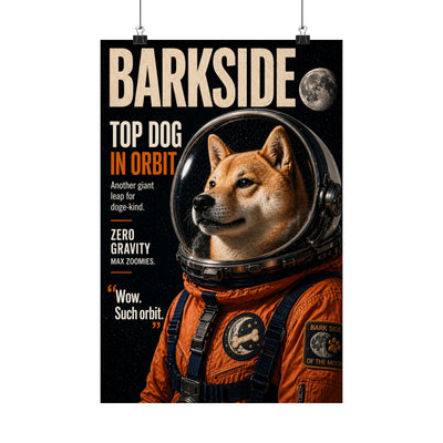 BARKSIDE Astronaut Dog Poster — Matte Vertical Space Poster (